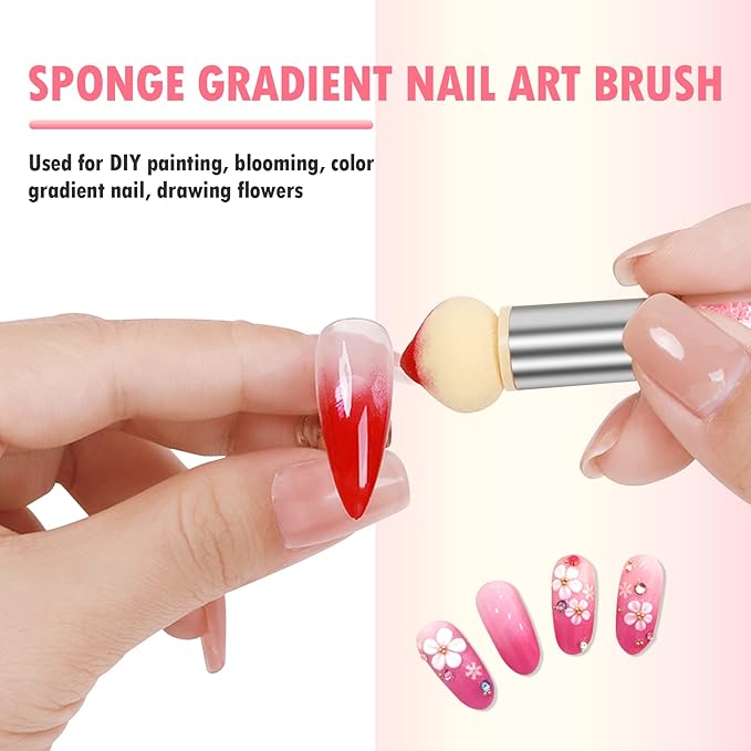 Ombre Brush with 4 Extra Replacement Heads / Sponge, for Gradient Nail Design