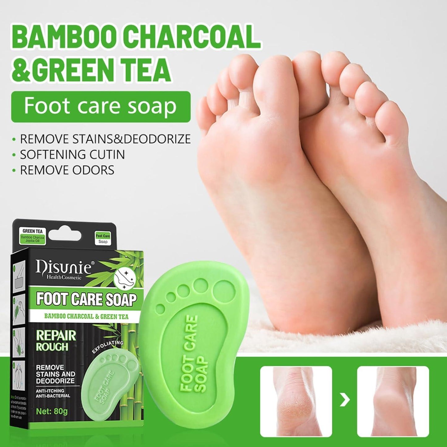Disunie Bamboo Charcoal and Green Tea Foot Care Soap-80g