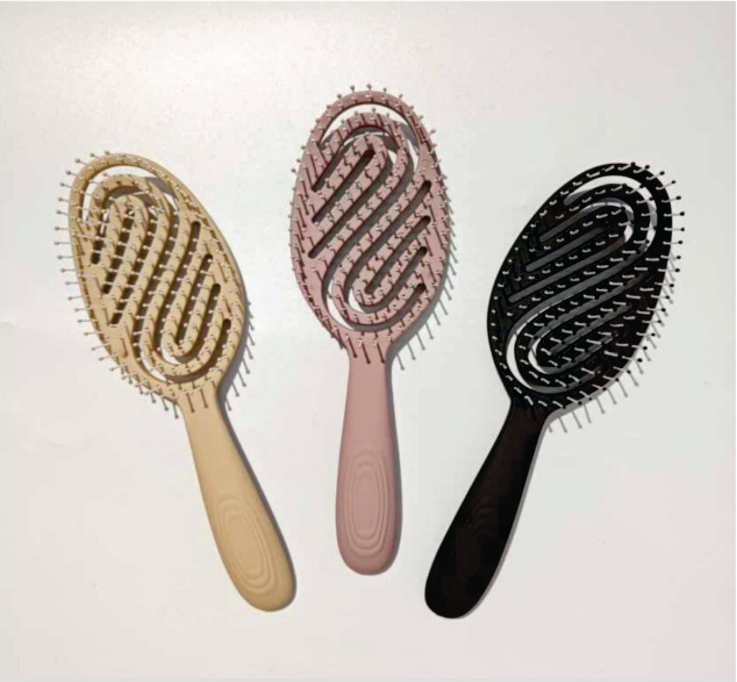 Hair Brush Vented Detangling - Curved - BLACK