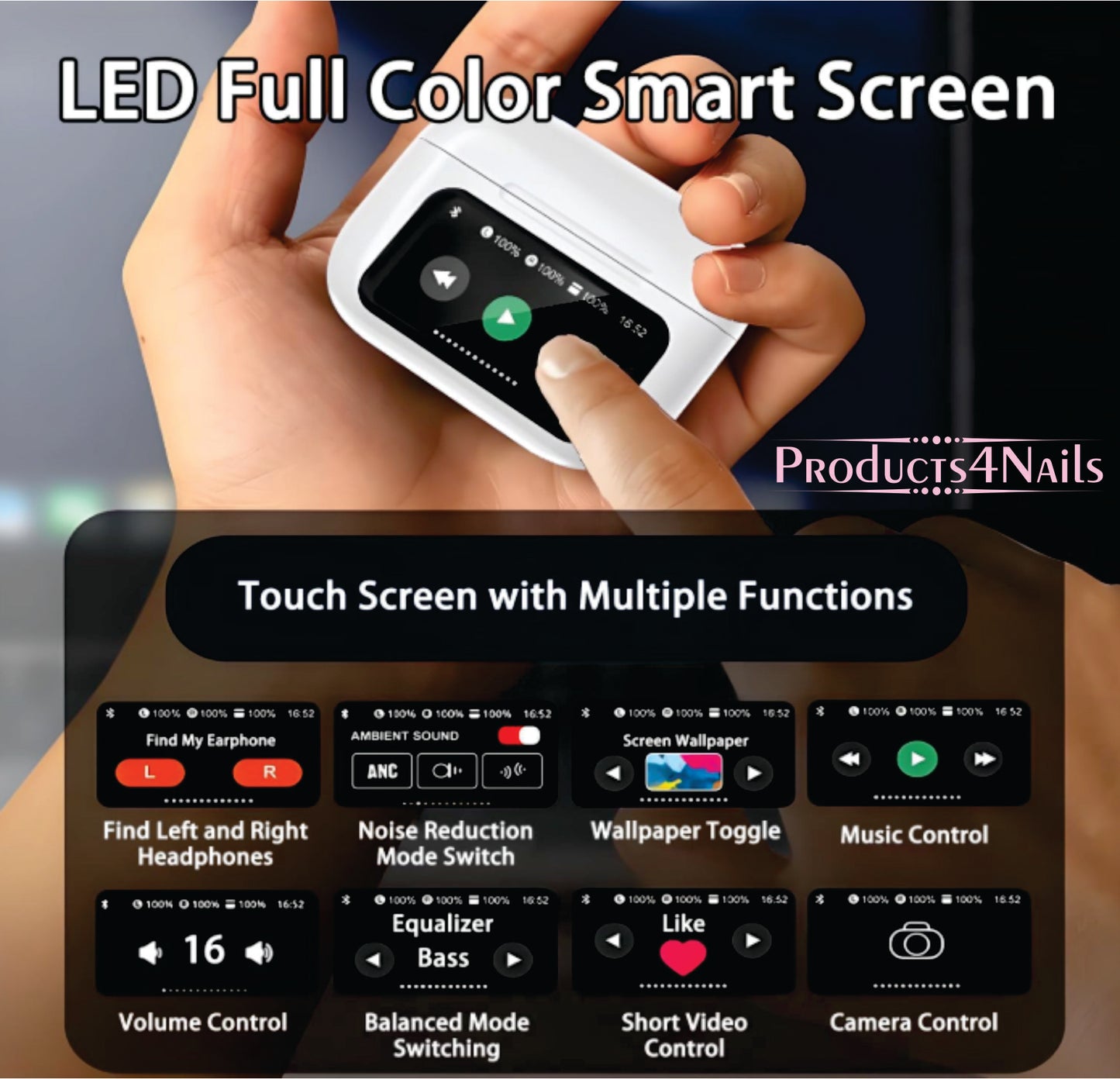 WIRELESS EARPHONES - ANC/ENC Double Dark Noise Reduction Touch Control Earphones -