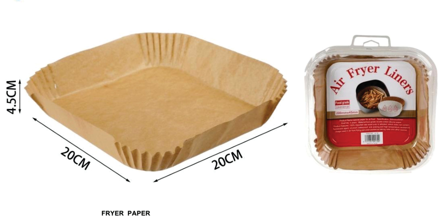 Square Disposable Air-Fryer Paper Liners – 200mm x 45mm (50 Sheets)