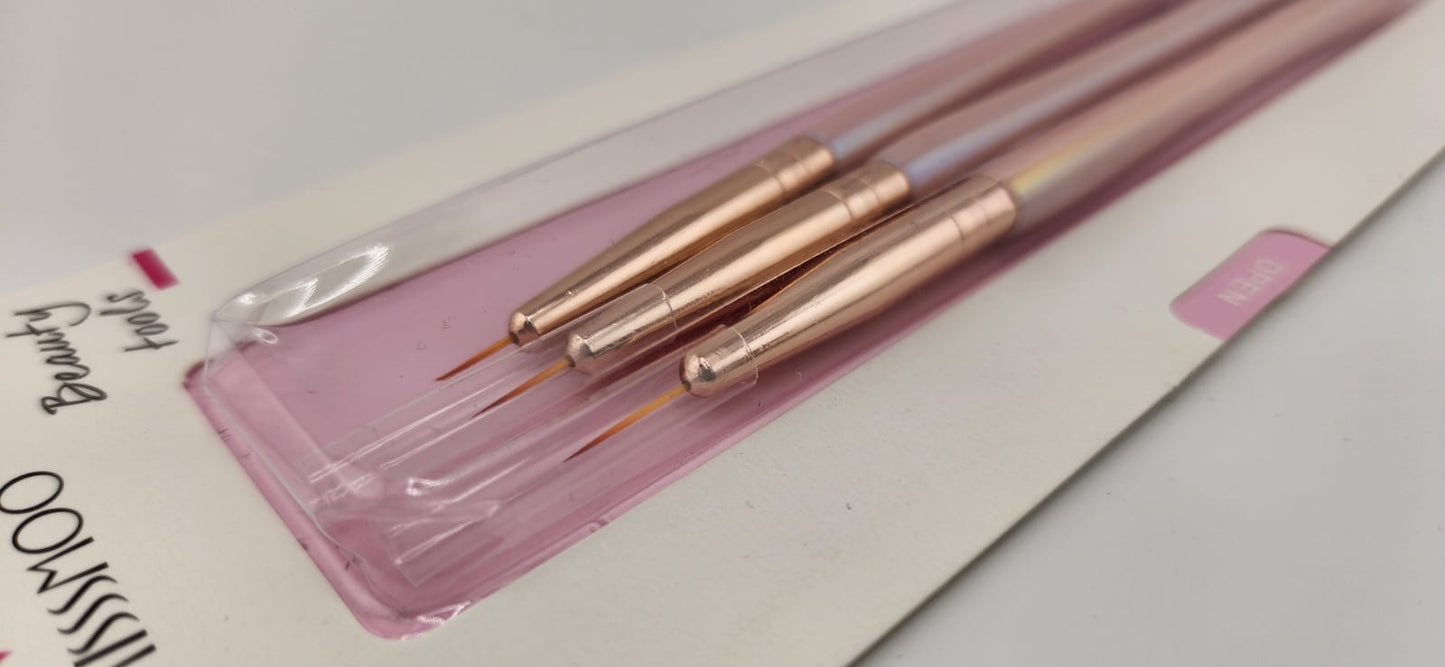 Miss Smoo Nail Art Liner Head Brush 3Pcs - Pear Pink (High Quality)