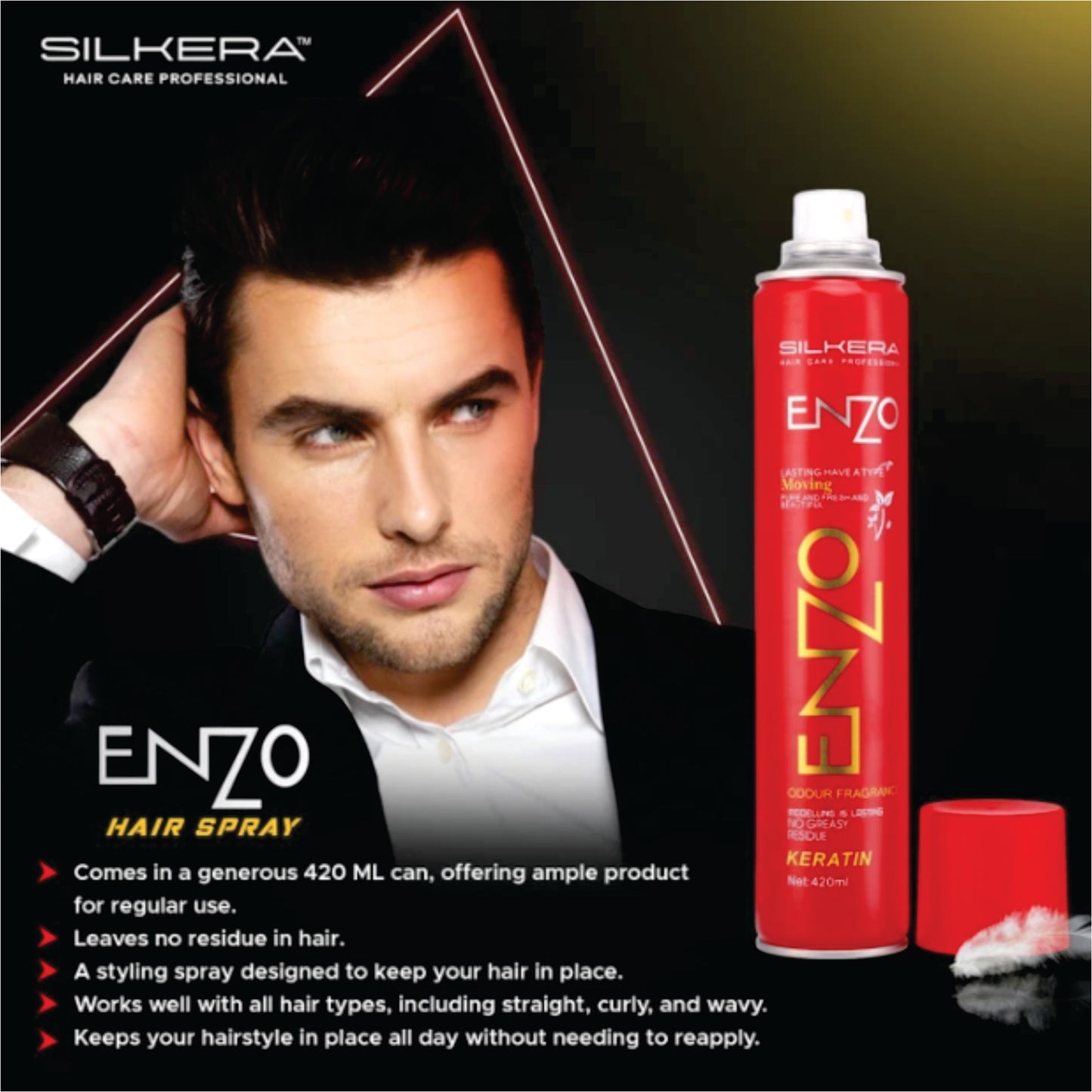 Enzo Hair Spray 420ml – Odour Fragrance, No Greasy, Pure & Fresh