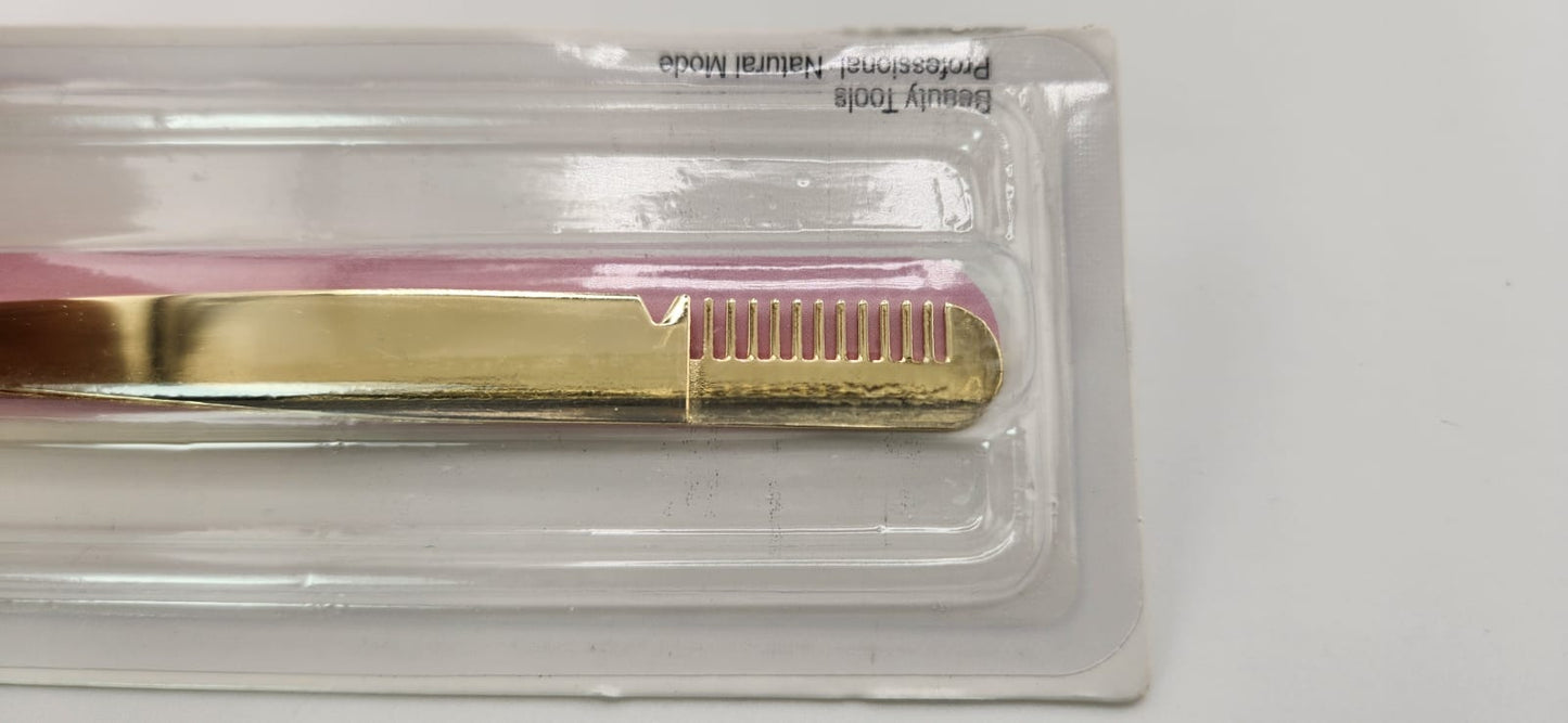 Eyebrow Tweezer Pointed Slant with Comb - Miss Smoo - GOLD