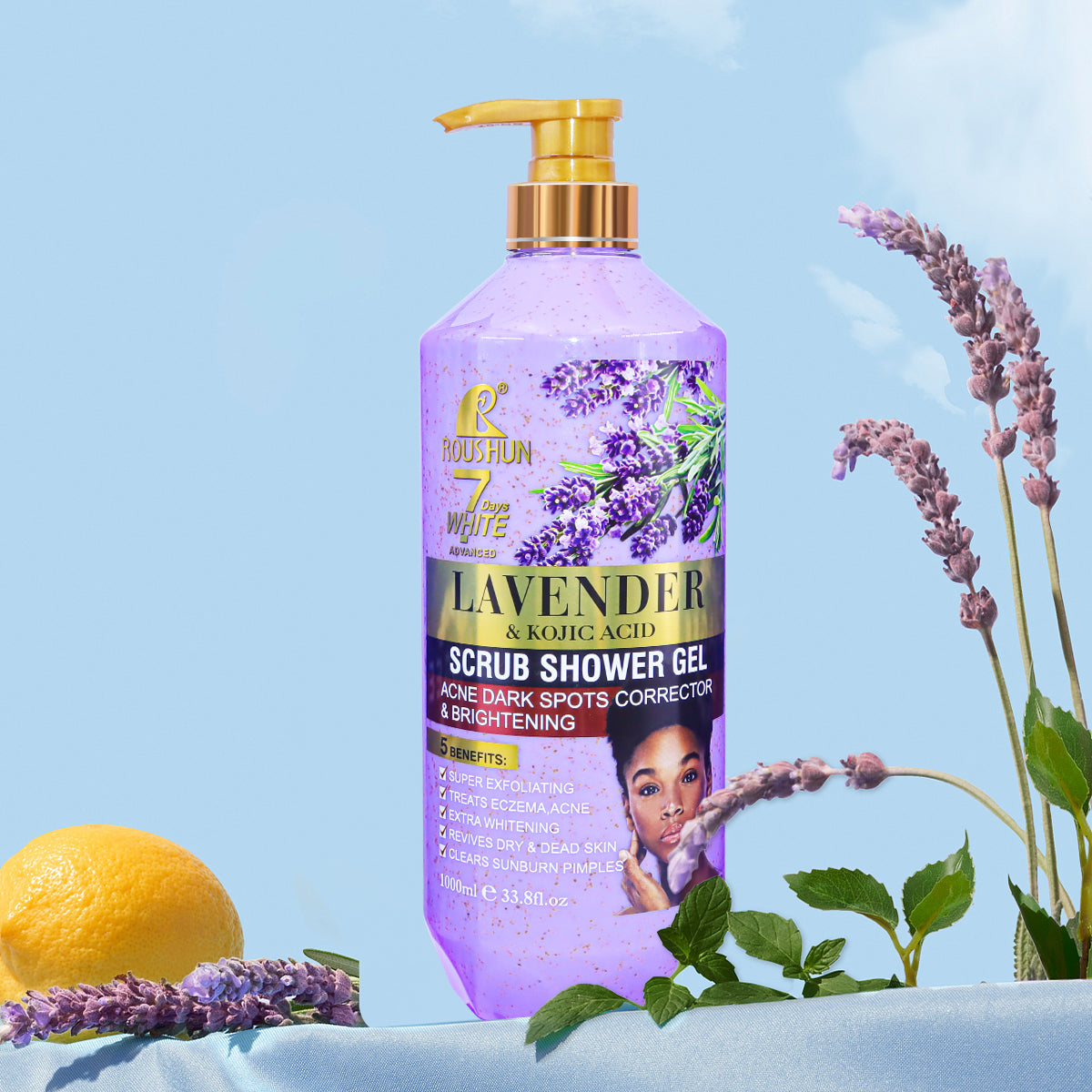 Roushun Scrub Shower Gel LAVENDER & KOJIC ACID 1000ml - RS-30816