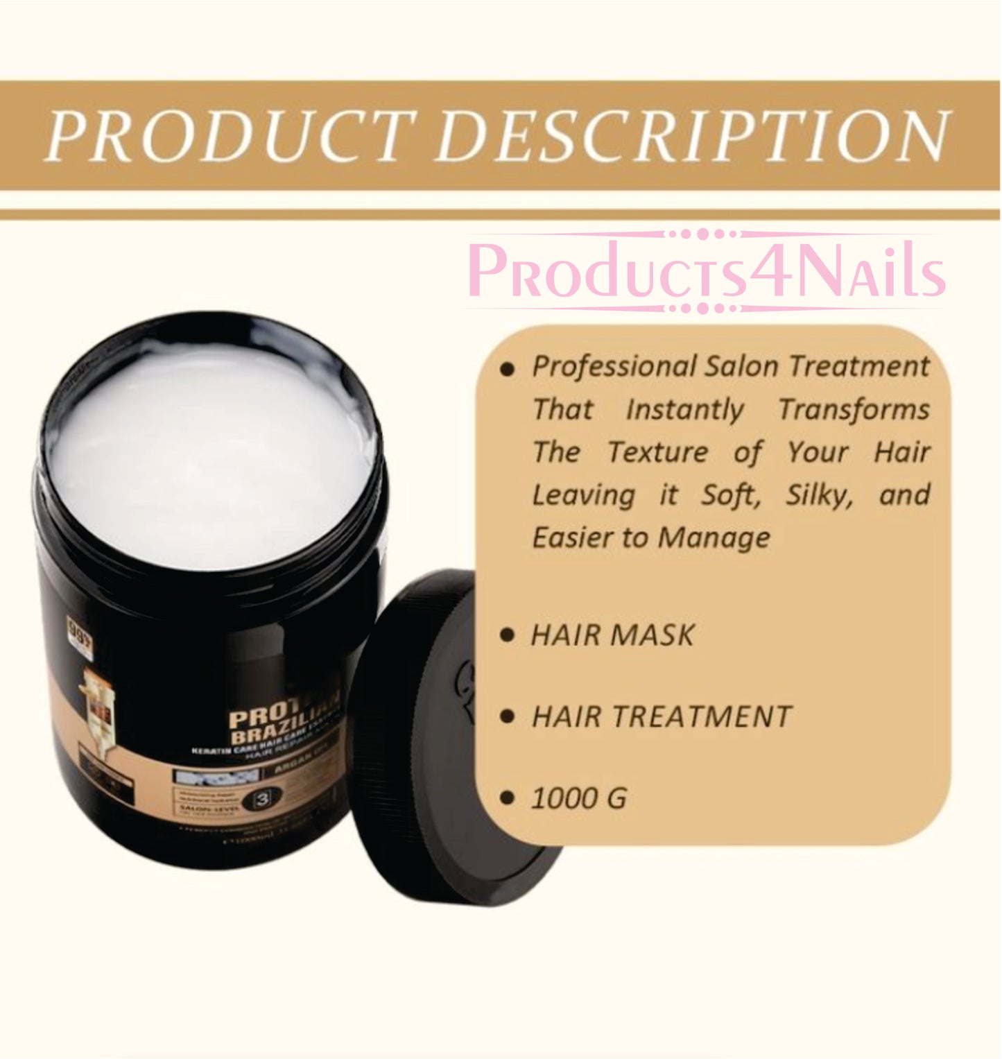 Keratin Brazilian Protein Creamy Hair Mask 1000ml - HS030-16