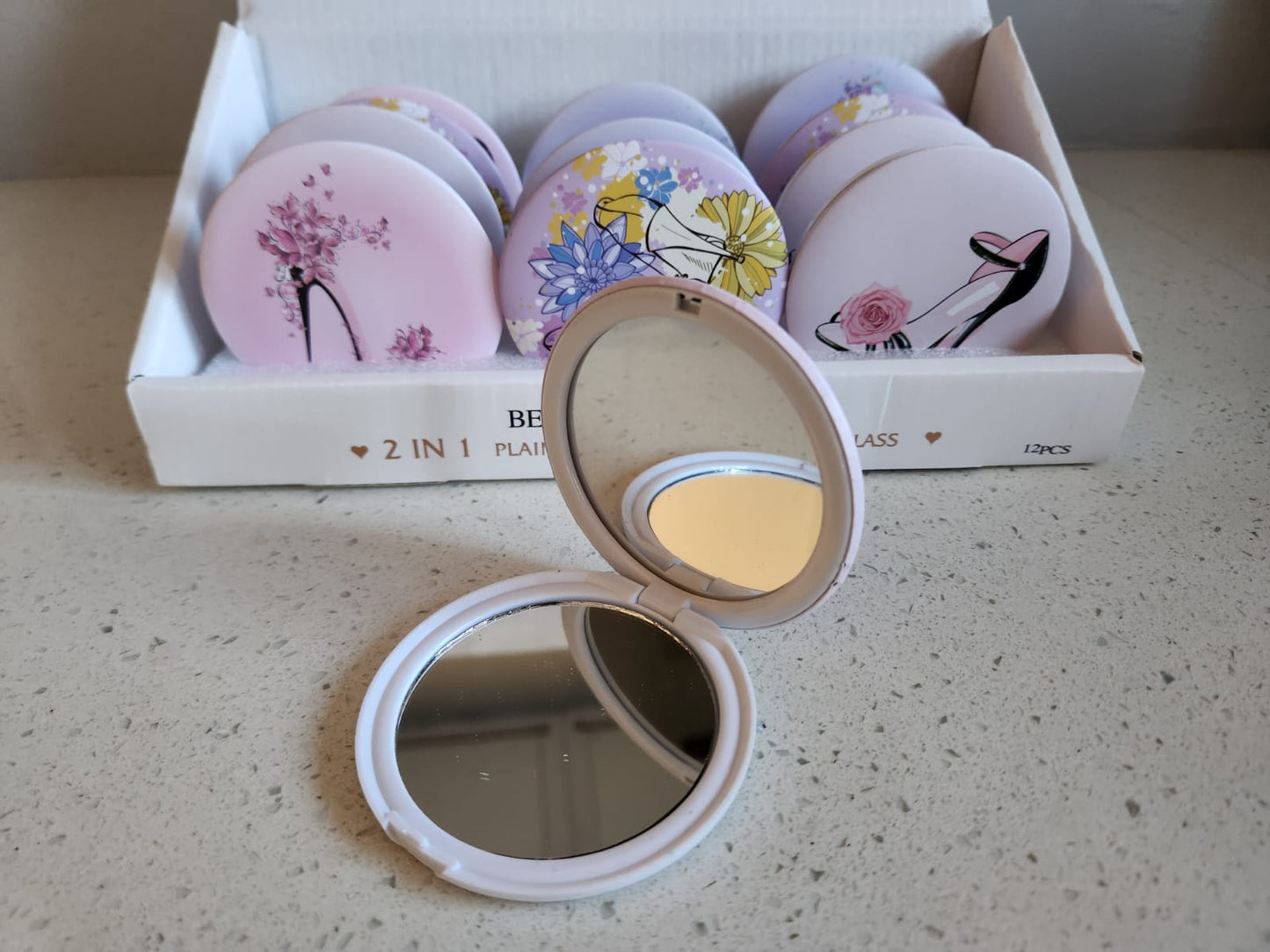 Cosmetic Mirror Classics Fashion 2 in 1 Shoes (Plain Mirror and Magnifying Glass)