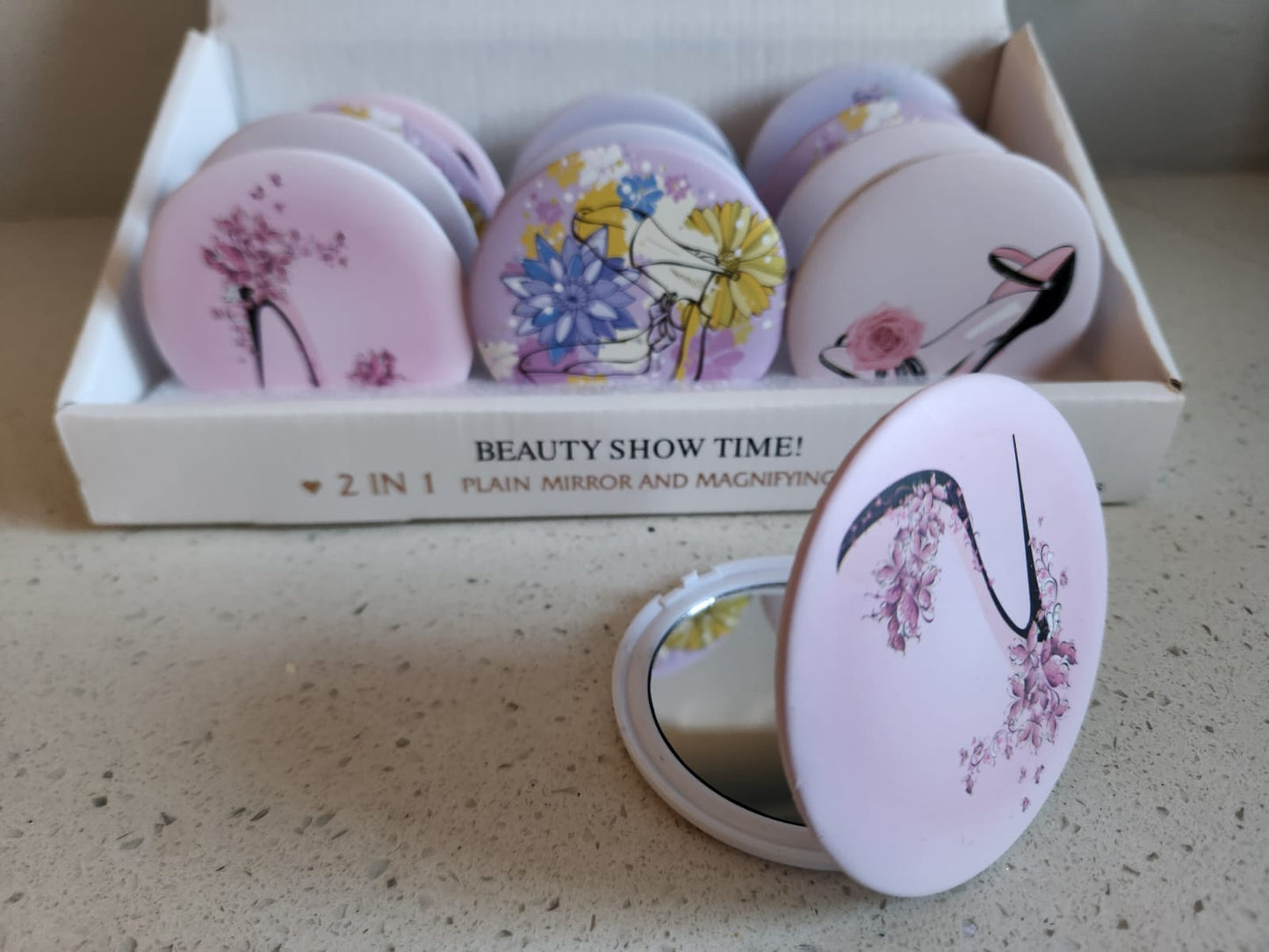 Cosmetic Mirror Classics Fashion 2 in 1 Shoes (Plain Mirror and Magnifying Glass)