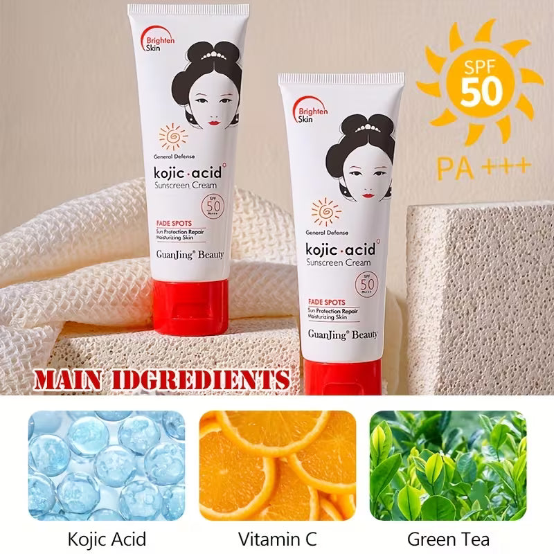 Kojic Acid Whitening UV Sunscreen Cream Sunblock Sun Protection Moisturizing Spf50 Pa+++ 80g