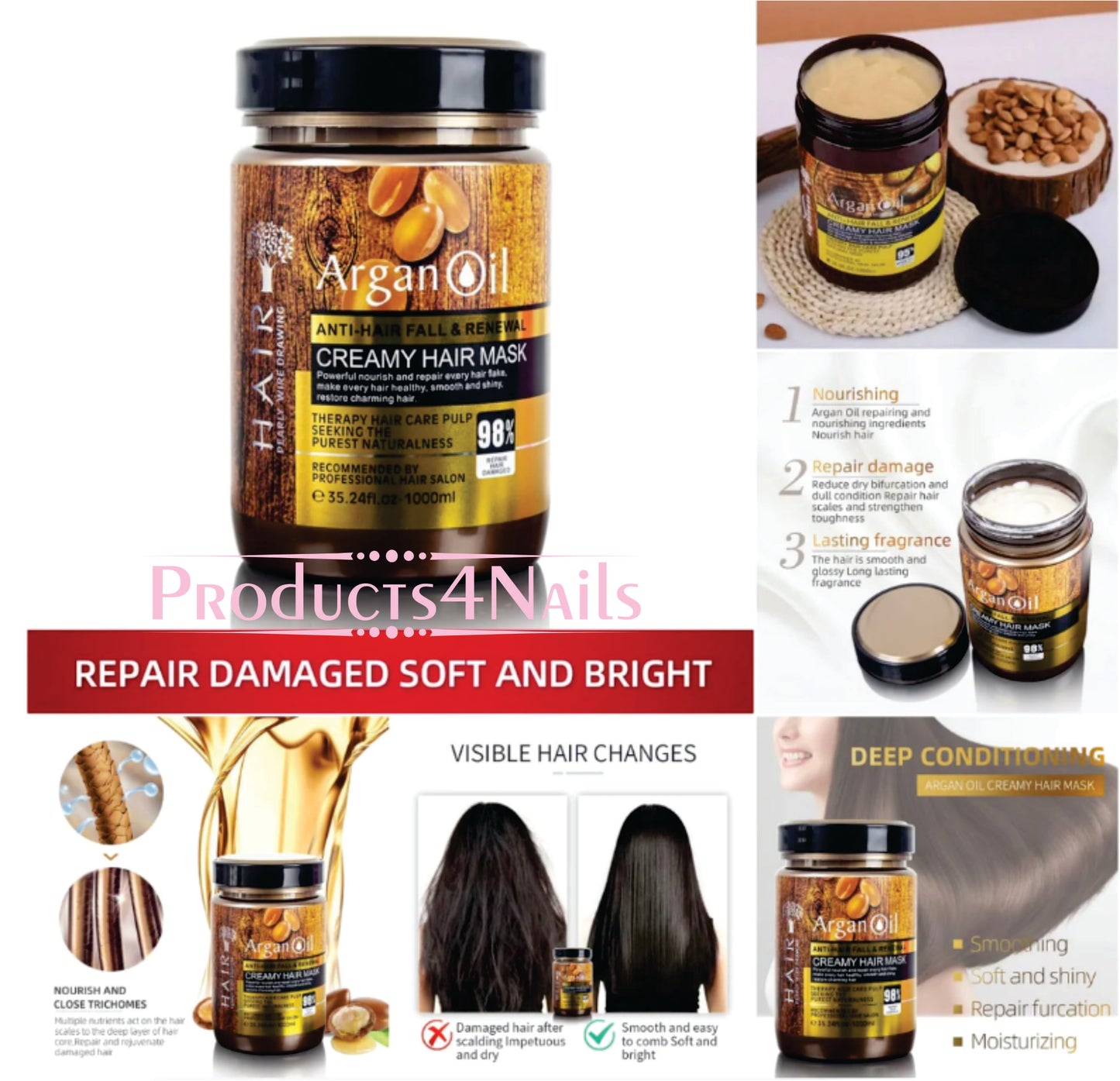Hair Mask Lightness Argan Oil From Morocco Anti Hair Fall & Renewal Creamy -1000ml