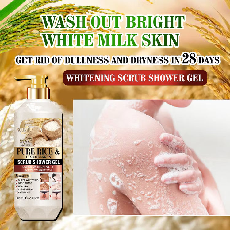 Roushun Scrub Shower Gel PURE RICE & 10xCOLLAGEN 1000ml - RS-30781