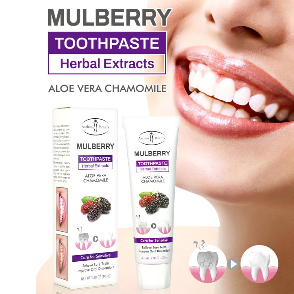 Aichun Beauty MULBERRY Toothpaste Herbal Extracts Aloe Vera Chamomile