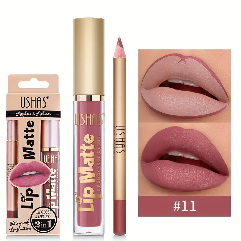USHAS Lip Matte LipGloss & Lipliner Waterproof Long Lasting 2 in 1, ITEM NO: CS424B