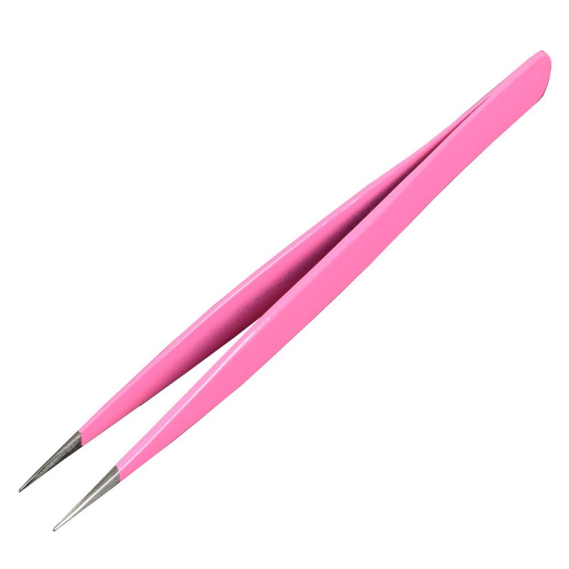 Long nose straight tweezer pointed stainless steel PINK