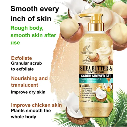 Roushun Scrub Shower Gel SHEA BUTTER & COCONUT OIL 1000ml - RS-30780