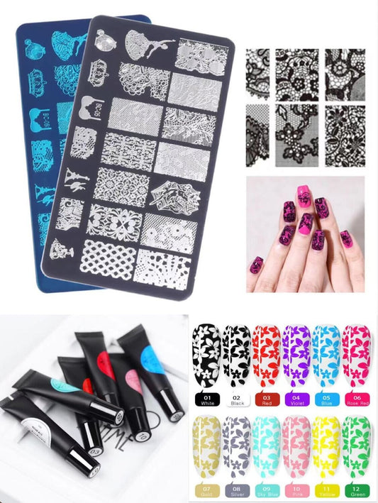 12 Colours Stamping Gel + 2 Stamping Plate