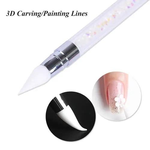 Silicone Nail Sculpting Pen Set 5pcs - Durable Double-Pointed Tips for Easy Sculpting, Embossing