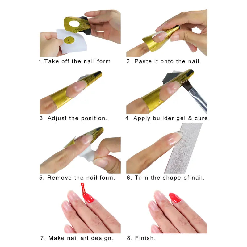 Nail Form Rectangular Horseshoe Shaped DOUBLE THICK - Acrylic Gel Manicure Extension Tool With Nail Art Tip Shape Guide Stickers