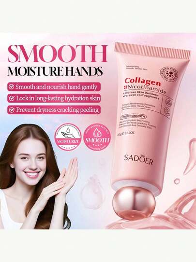 SADOER Collagen & Niacinamide Whitening Anti-Wrinkle Hand Cream 60g, Brightens Dull Skin, Smooths Roughness, Moisturizing