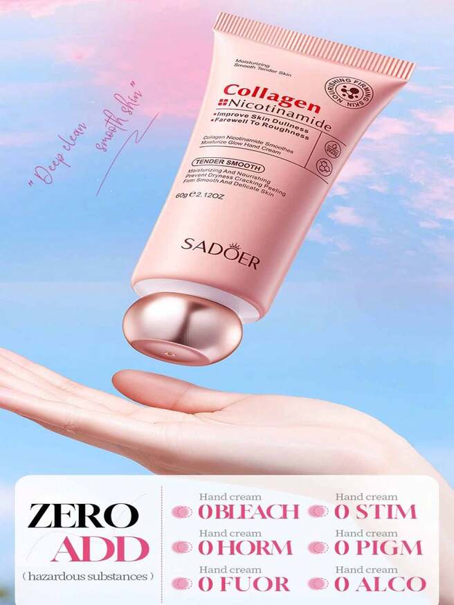 SADOER Collagen & Niacinamide Whitening Anti-Wrinkle Hand Cream 60g, Brightens Dull Skin, Smooths Roughness, Moisturizing