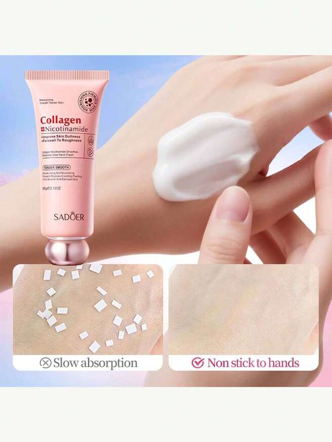SADOER Collagen & Niacinamide Whitening Anti-Wrinkle Hand Cream 60g, Brightens Dull Skin, Smooths Roughness, Moisturizing