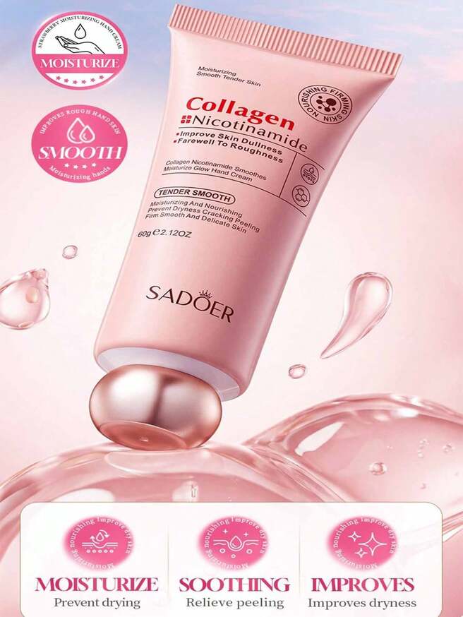 SADOER Collagen & Niacinamide Whitening Anti-Wrinkle Hand Cream 60g, Brightens Dull Skin, Smooths Roughness, Moisturizing