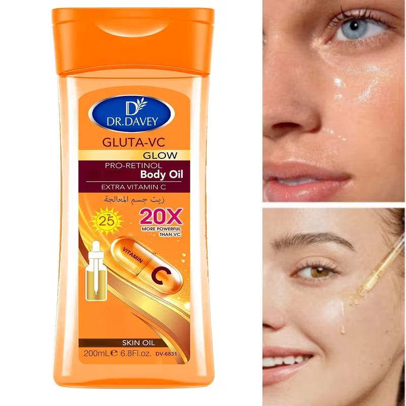 DR.DAVEY GLUTA-VC BODY OIL Extra Vitamin C 200ml - Moisturizing Skin Care Oil for Body, Face, Hand, Lip, Eye, Travel 200ml