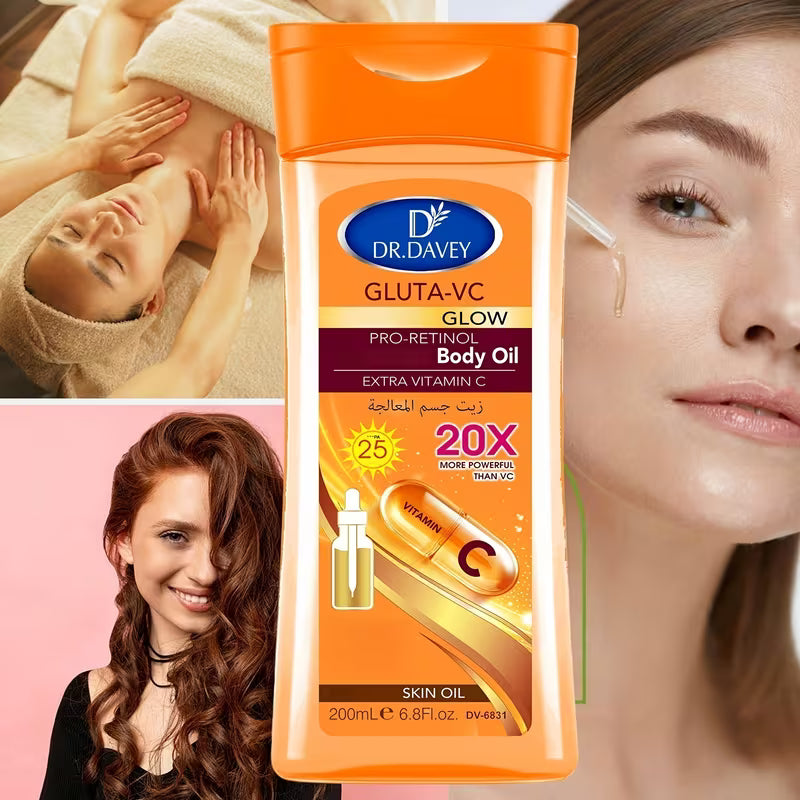 DR.DAVEY GLUTA-VC BODY OIL Extra Vitamin C 200ml - Moisturizing Skin Care Oil for Body, Face, Hand, Lip, Eye, Travel 200ml