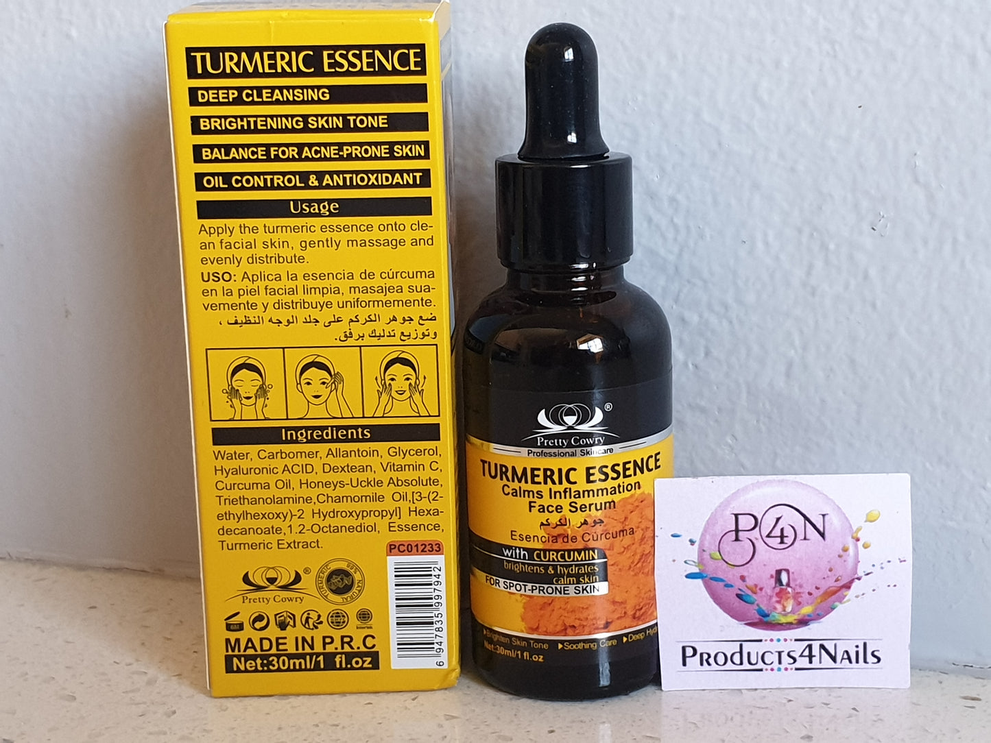 Face Serum Turmeric Essence with CURCUMIN 30ml Brightens & Hydrates and Calms Inflammation - Pretty Cowry