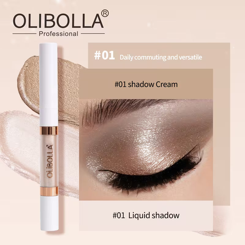 OLIBOLLA 2-in-1 Dual-Ended Eyeshadow Stick, Cream & Liquid Shimmer Eyeshadow Pen, Waterproof Long-Lasting Pearlescent Eye Makeup  22 g