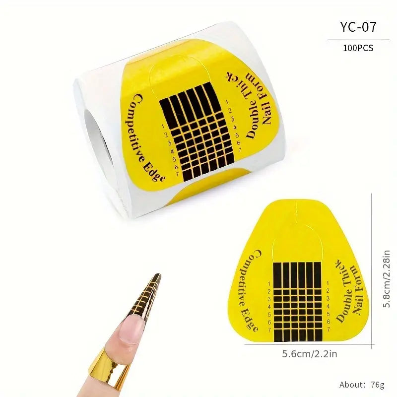 Nail Form Rectangular Horseshoe Shaped DOUBLE THICK - Acrylic Gel Manicure Extension Tool With Nail Art Tip Shape Guide Stickers