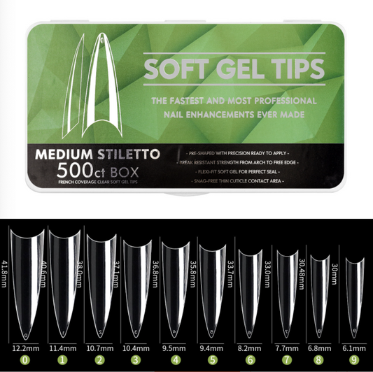 MEDIUM STILETTO 500pcs Soft Gel Tips