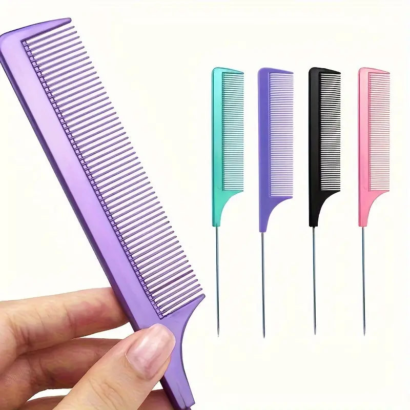 Hair Brush Barber Salon Fine Tooth Rat Tail Teasing Comb With Stainless Steel Pin Metal Hair Pick