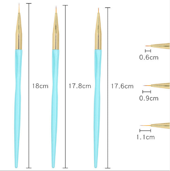 3pcs Striping Blue Handle and Gold Head Brush