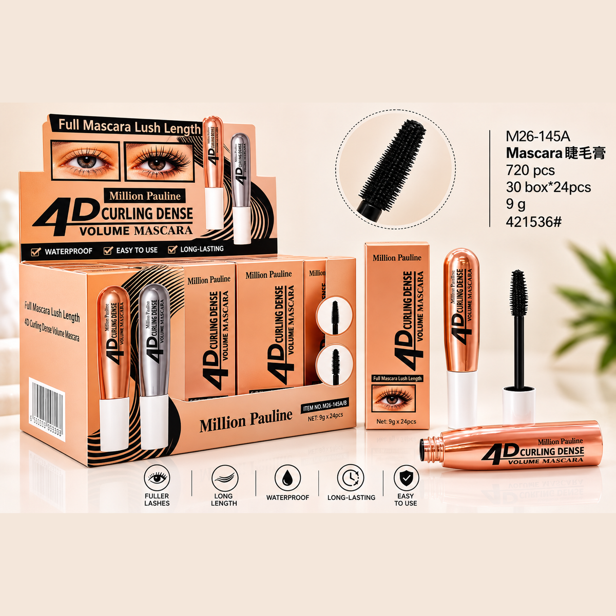 Million Pauline 4D Curling Dense Volume Mascara 9g - M26-145A