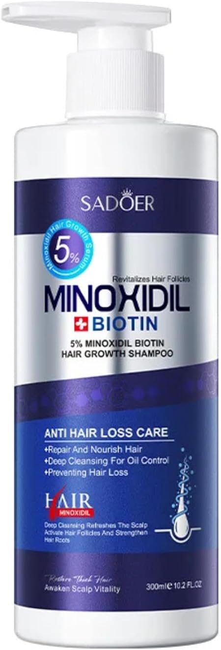 SADOER Minoxidil Biotin Hair Growth Shampoo, 5% Anti Hair Loss Treatment, Deep Cleansing Formula, 300ml