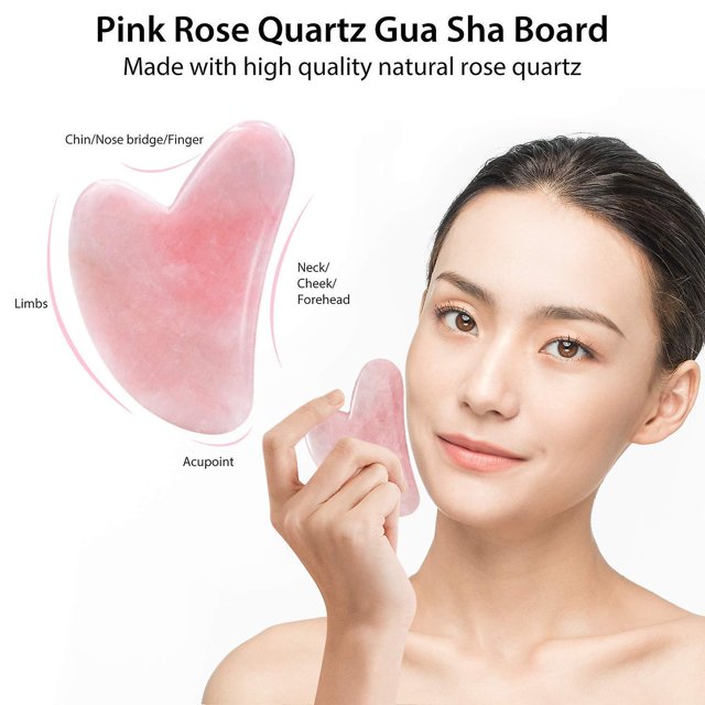 RubyFace Gua Sha Massage Kit - Jade Roller & Rose Quartz Guasha Stone Set