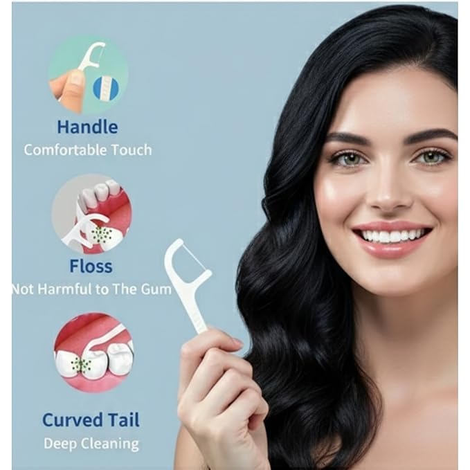 3-in-1 Dental Floss Toothpicks for Teeth Cleaning, Fresh Breath & Healthy Gums | Tooth Cleaning Stick Set with Floss & Pick