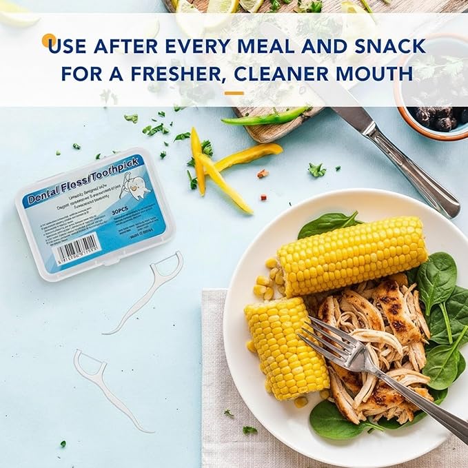 3-in-1 Dental Floss Toothpicks for Teeth Cleaning, Fresh Breath & Healthy Gums | Tooth Cleaning Stick Set with Floss & Pick