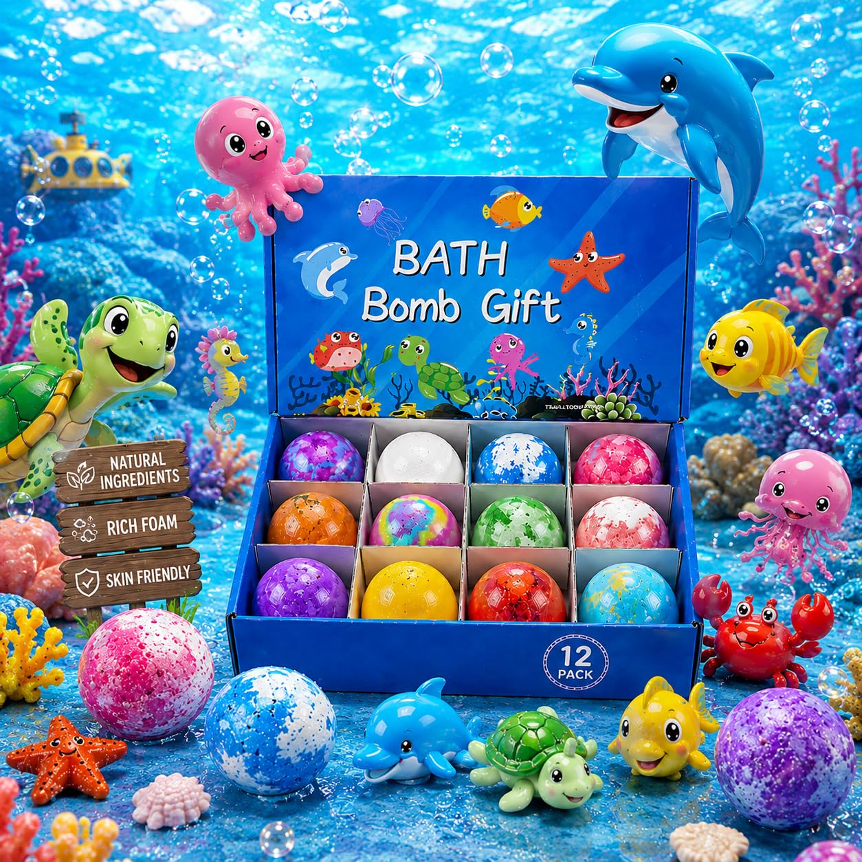 Children’s Bath Bombs Set Bath Gift with Hidden Toys 60g - Safe Ocean Bubble Bath Perfect for Sensory Play Bath time Fun