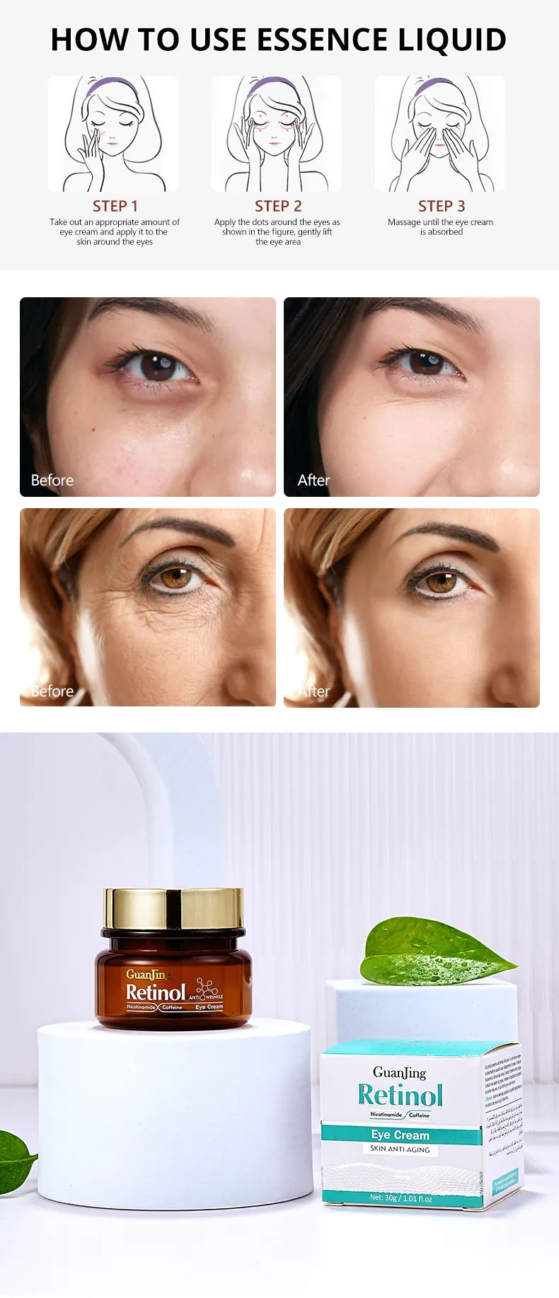 GuanJing Retinol Anti Aging Eye Cream Anti-Wrinkles Bags Dark Circles Removal Retinol Eye Cream For Women - 30g