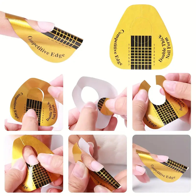 Nail Form Rectangular Horseshoe Shaped DOUBLE THICK - Acrylic Gel Manicure Extension Tool With Nail Art Tip Shape Guide Stickers