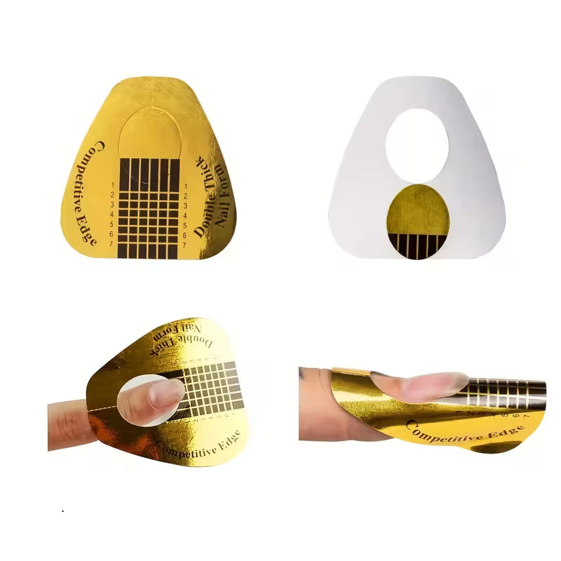Nail Form Rectangular Horseshoe Shaped DOUBLE THICK - Acrylic Gel Manicure Extension Tool With Nail Art Tip Shape Guide Stickers