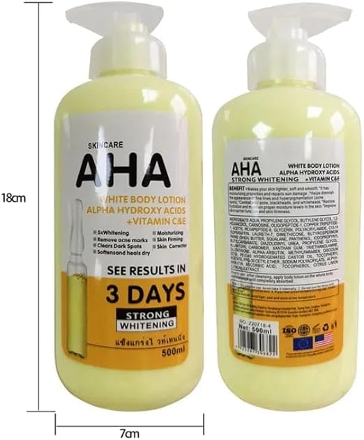 AHA Body Lotion, Alpha Hydroxy Acids with Vitamin C&E, Strong Brightening, Intense Skin Treatment Fruit of Wokali, 500ml