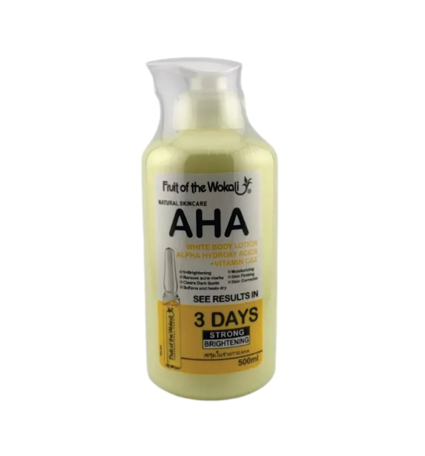 AHA Body Lotion, Alpha Hydroxy Acids with Vitamin C&E, Strong Brightening, Intense Skin Treatment Fruit of Wokali, 500ml