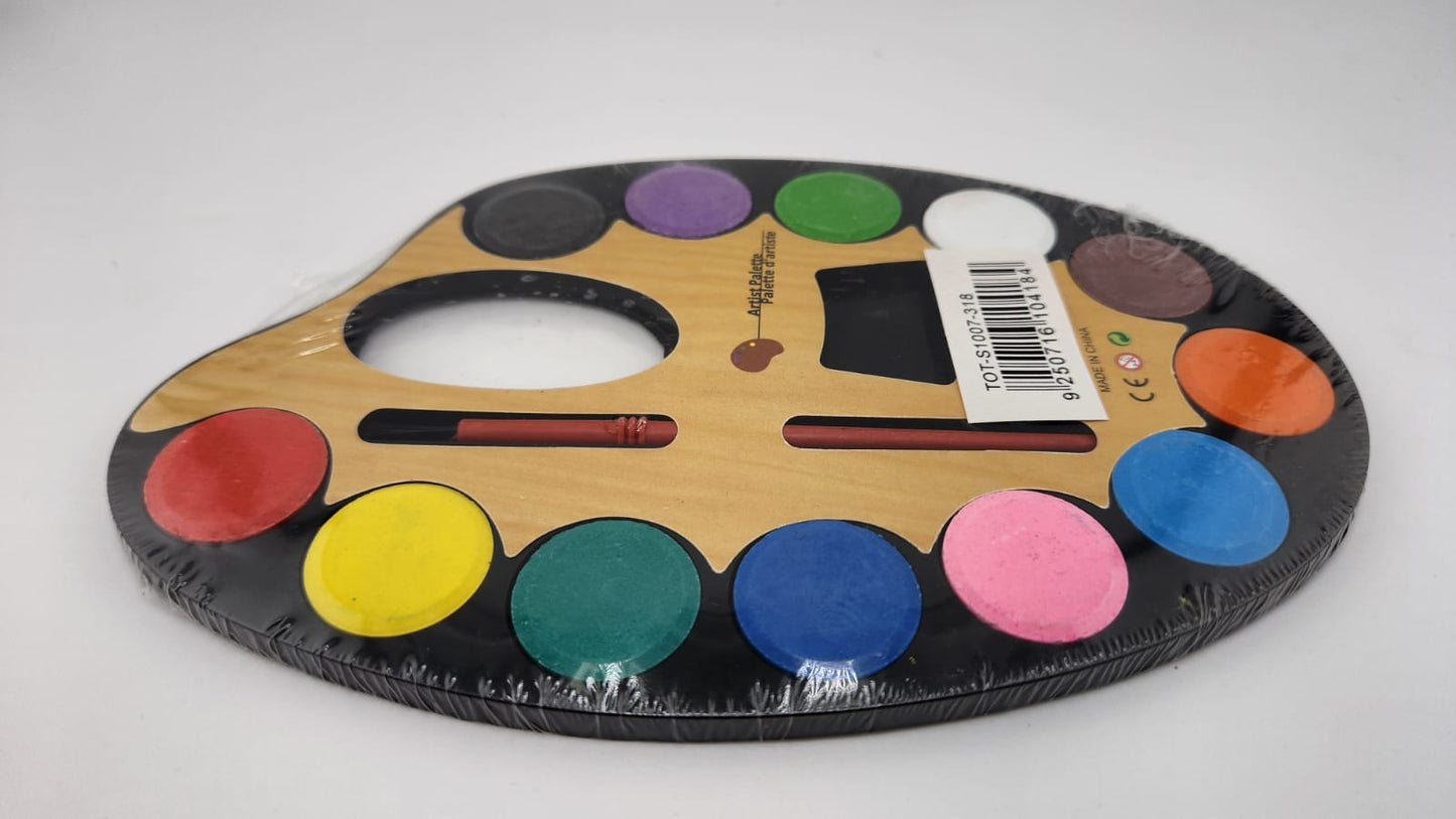 Artist Water Colour Paint Palette with Small Paint Brush