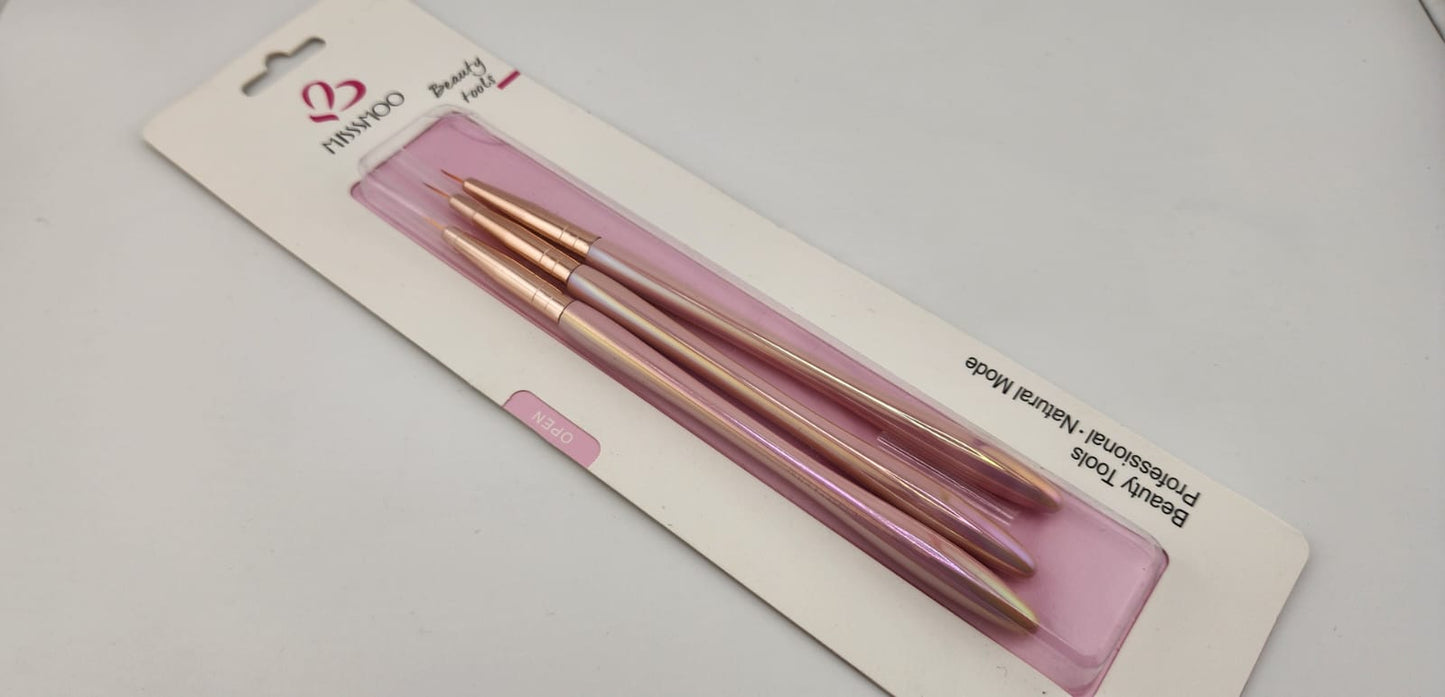 Miss Smoo Nail Art Liner Head Brush 3Pcs - Pear Pink (High Quality)