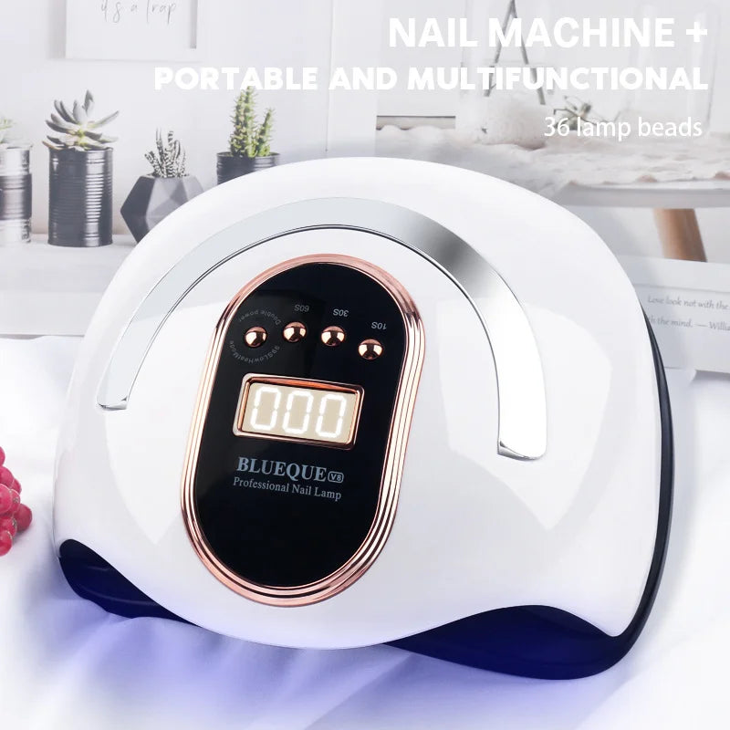 BLUEQUE V8 168W Nail Lamp Quick Drying 42 Beads UV LED Lamp Professional Nail Dryer with Portable Handle for Curing Polish Gel