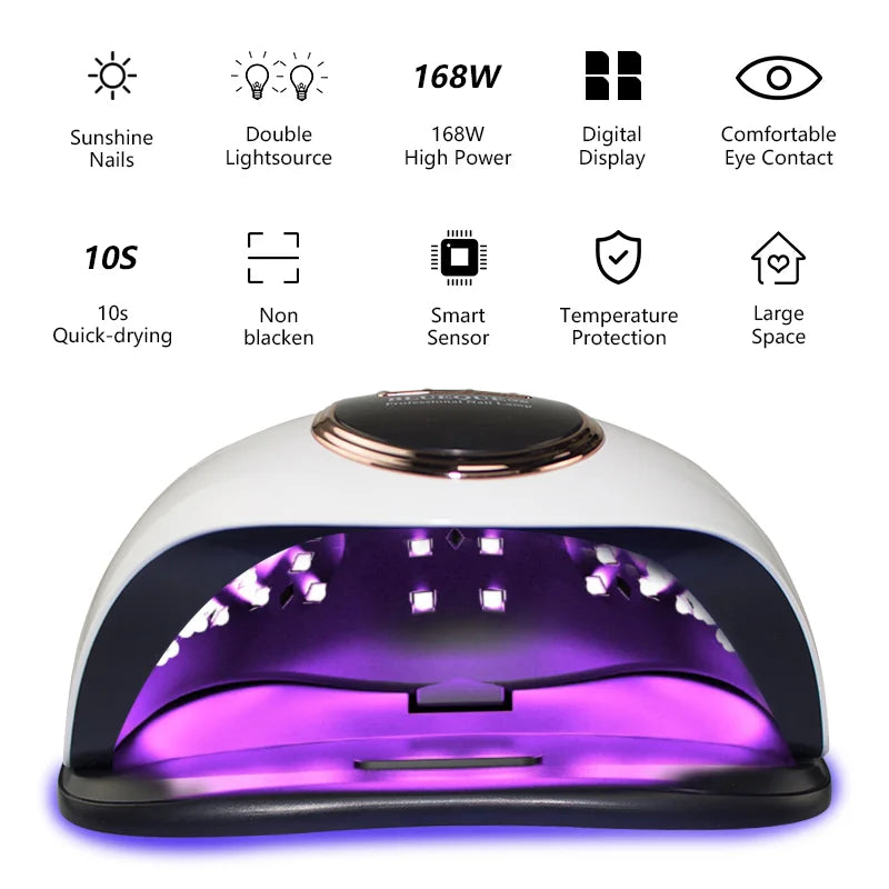 BLUEQUE V8 168W Nail Lamp Quick Drying 42 Beads UV LED Lamp Professional Nail Dryer with Portable Handle for Curing Polish Gel
