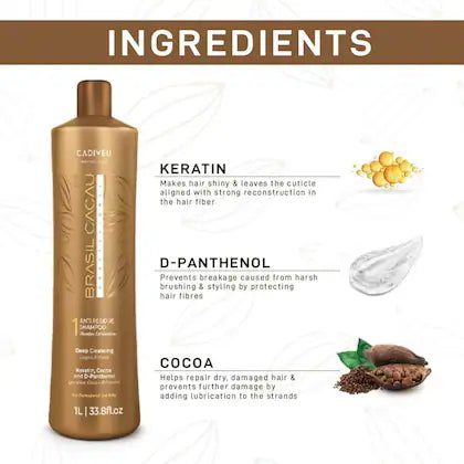 BRASIL CACAU COMBO SET - Brazilian Keratin Hair Treatment Smoothing Blowout Kit Cadiveu Brasil Cacau, 3 products 1L/33 fl.oz